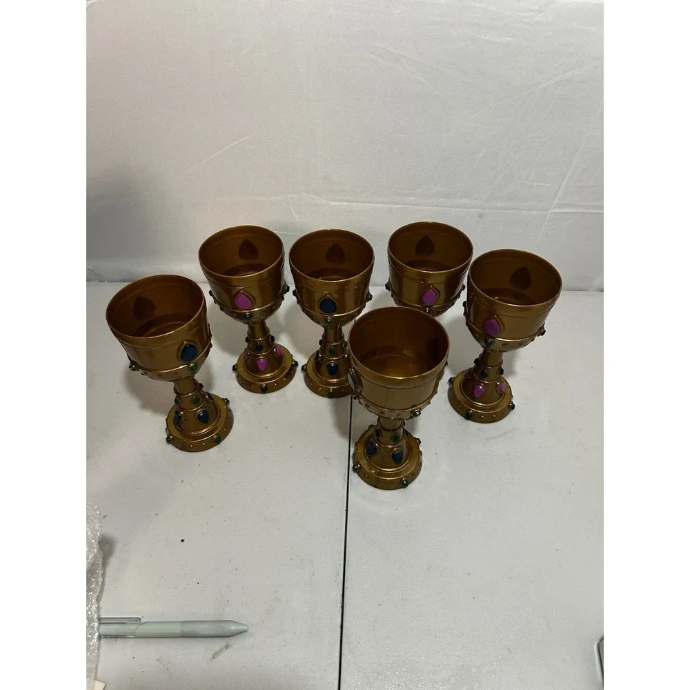 Lot of 6 Molded Plastic Gold Crown Royalty Goblets - Pink,‎ Blue, Green Gems